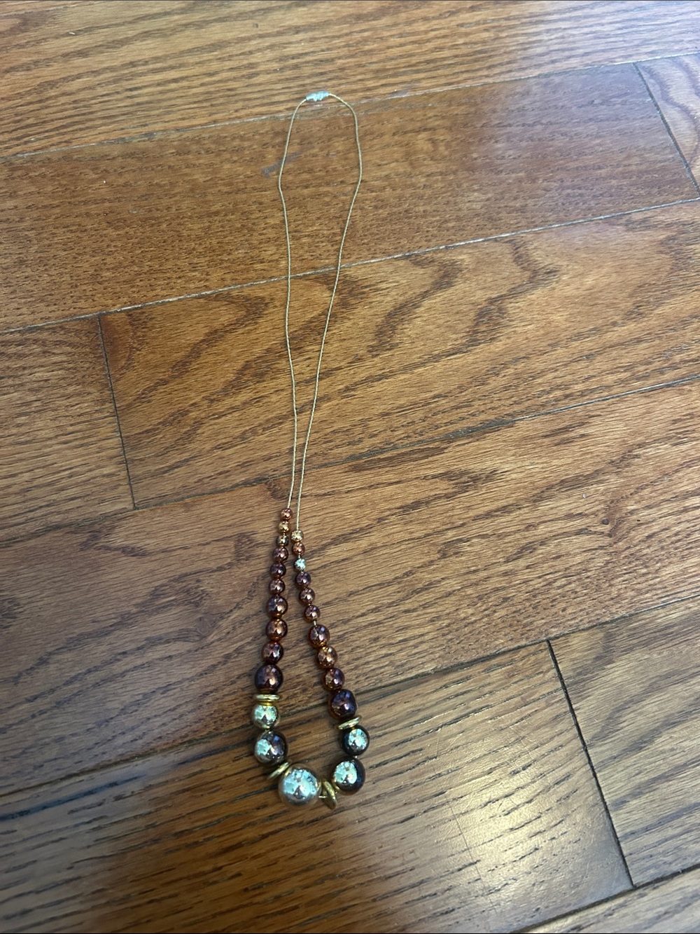 Source Unknown Gold and Brown Beaded Statement Necklace